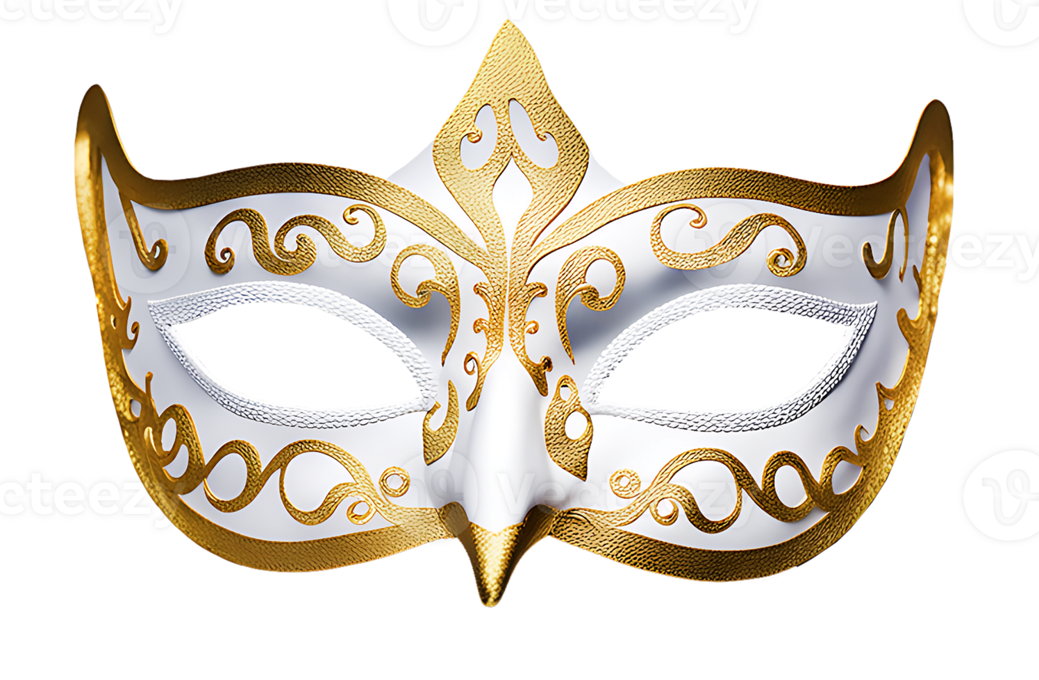 AI generated A white and gold Venetian masquerade carnival opera mask on a transparent background PNG file