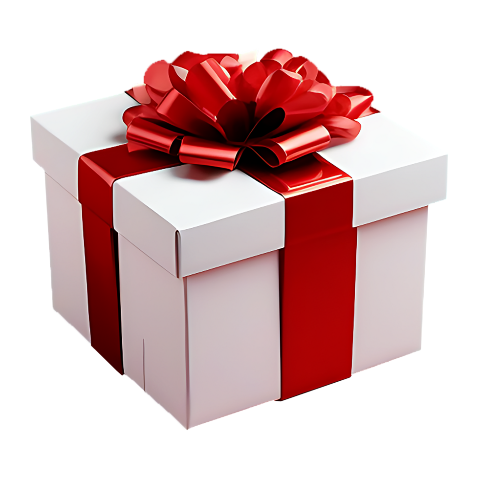 AI generated White gift box with red ribbon and bow on transparent background, Christmas concept png