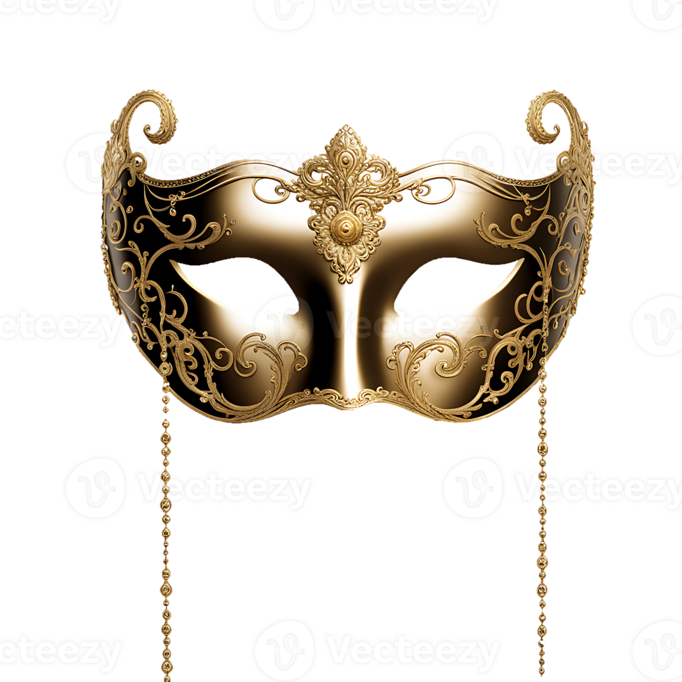 AI generated A gold Venetian masquerade carnival opera mask on a transparent background PNG file