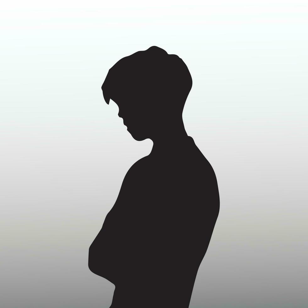 Young sad man silhouette vector