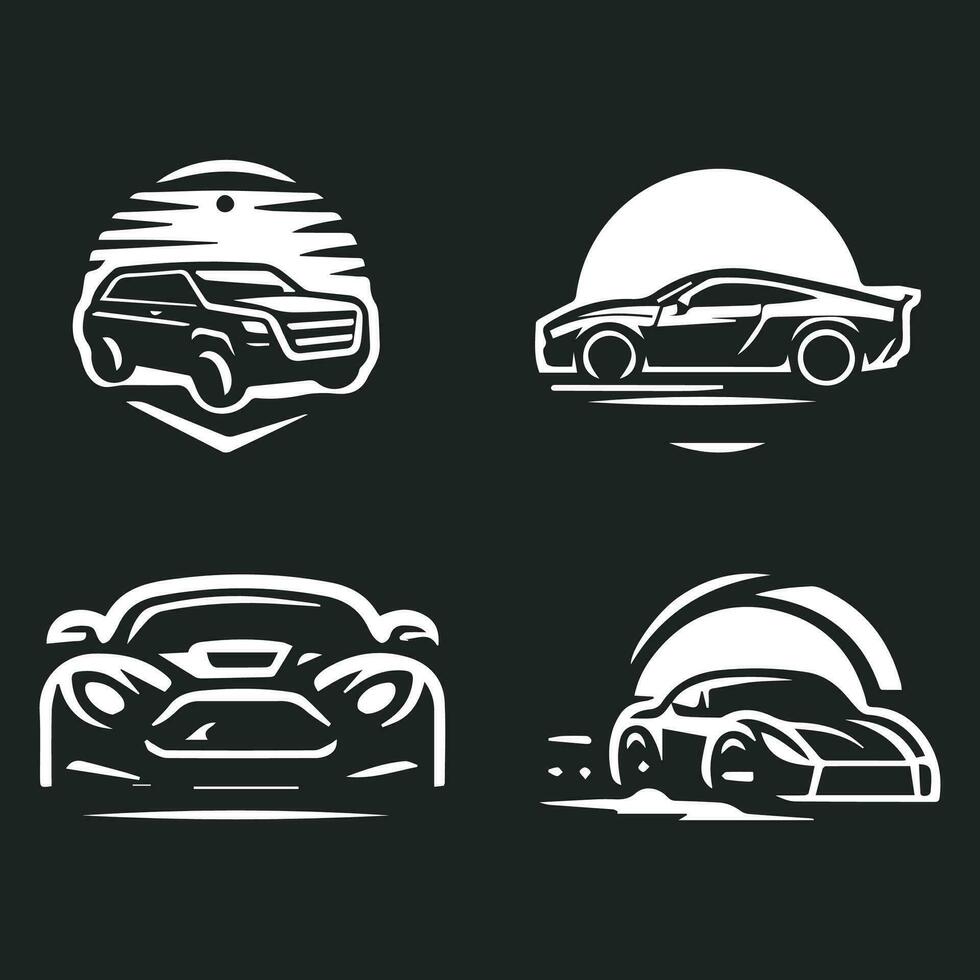 Sports car logo icon. Motor vehicle silhouette emblems. Auto garage dealership brand identity design elements. Vector illustrations.