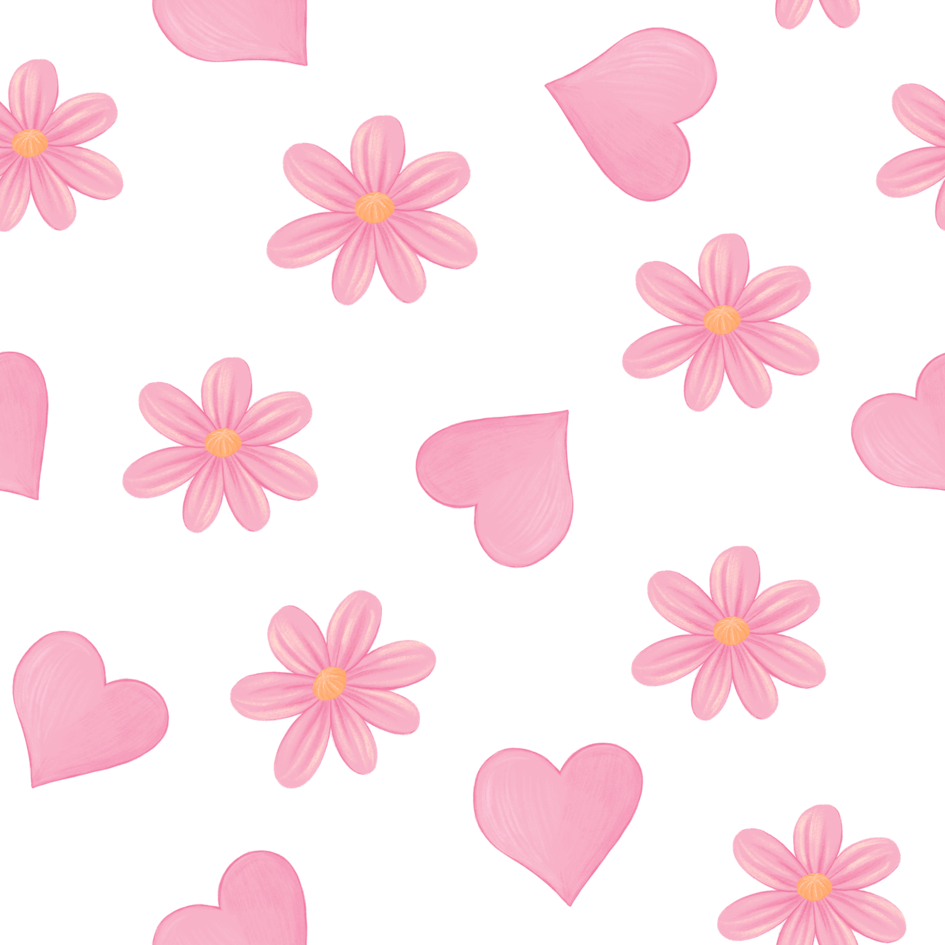 Seamless patterns with pink flowers and hearts. Valentines Day