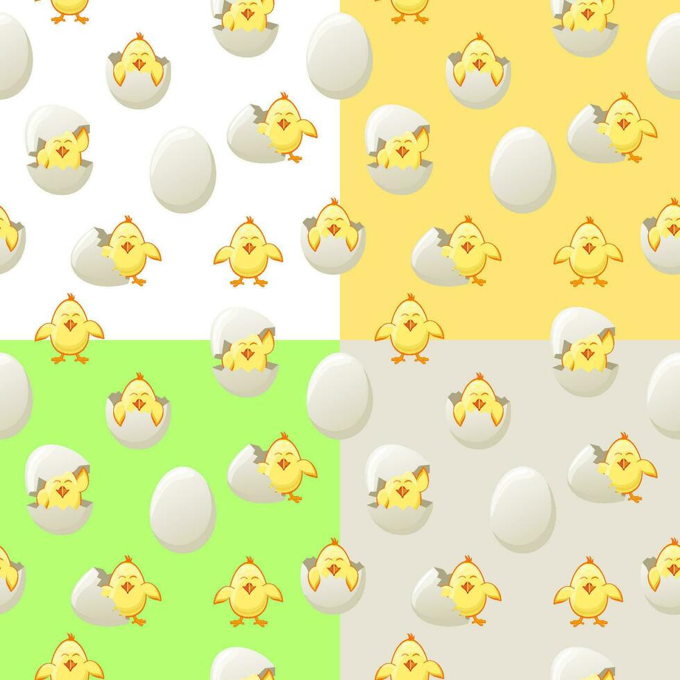Set of Seamless pattern with Easter eggs and chicks vector