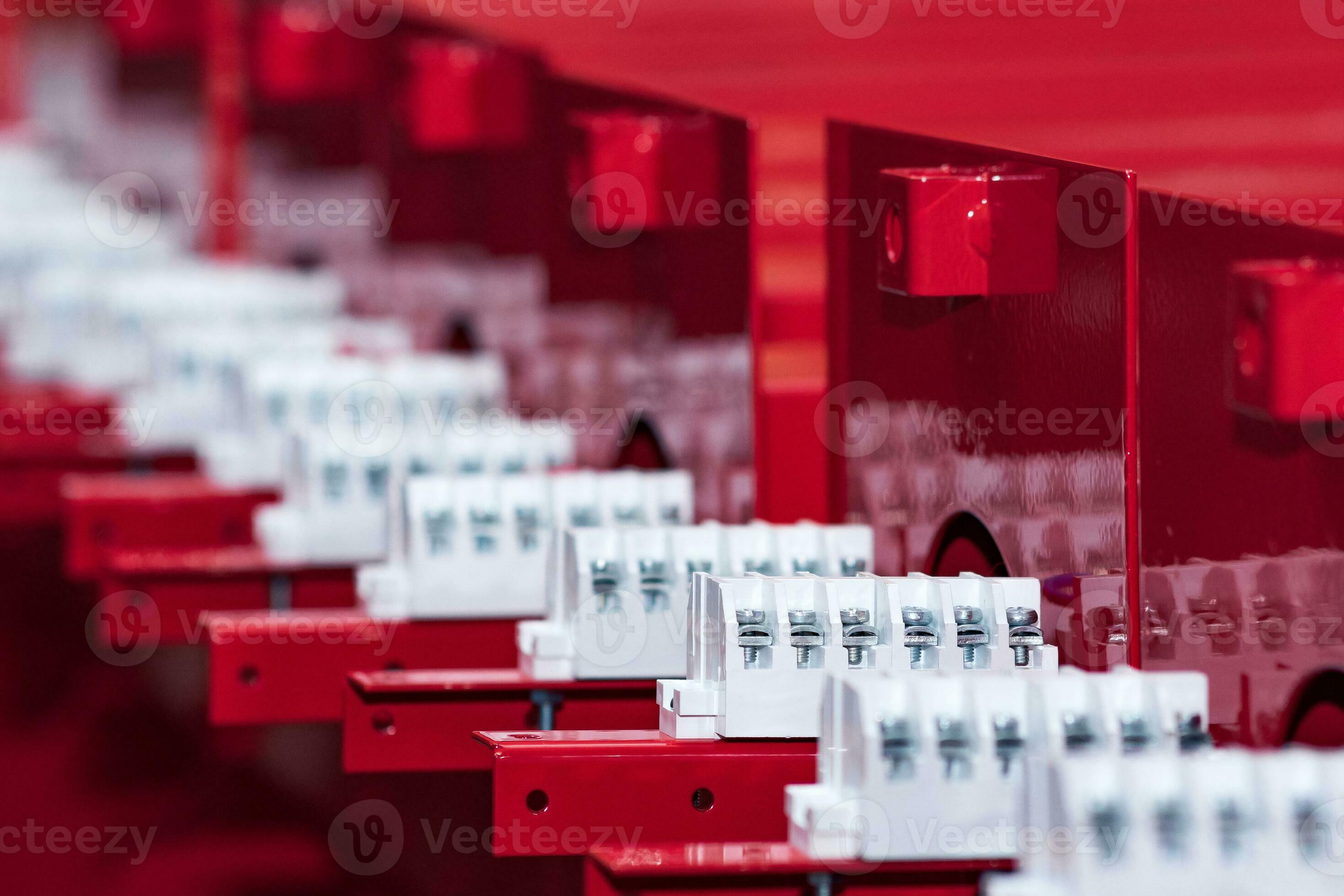 industrial electrical equipment in the process of assembly, screw