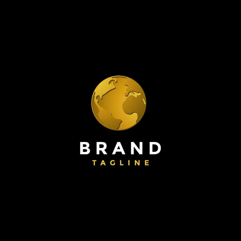 Simple Golden Earth Logo Design. Planet Earth in Gold Color Logo Design. vector