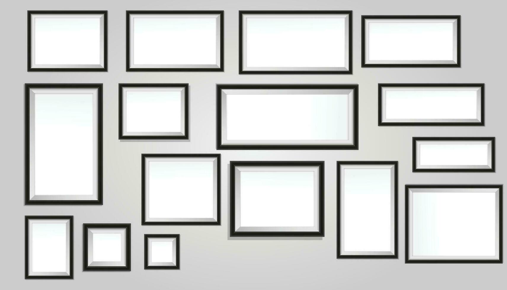 Set of photo and art frames on wall in a flat style. vector