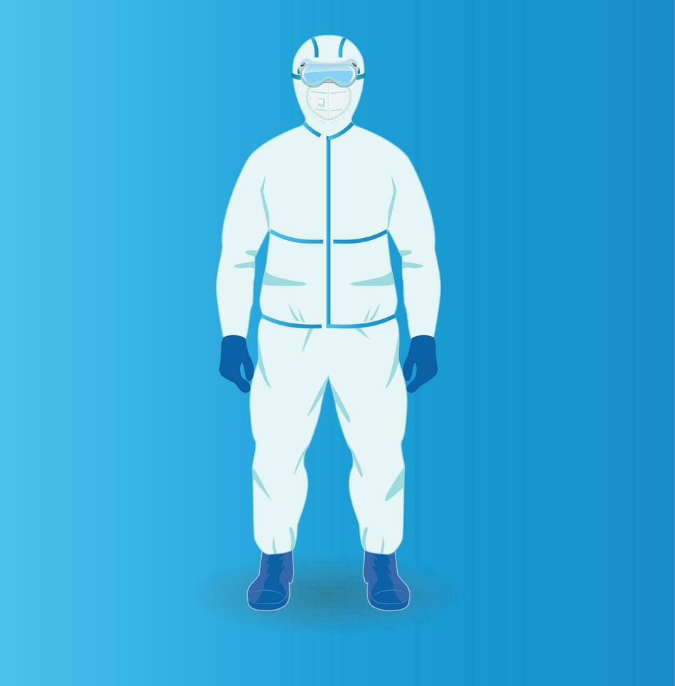 Medical Personal Protective Equipment  PPE Front and Back Side Health Workers, disinfecting the virus, Covid, Coronavirus Disease vector