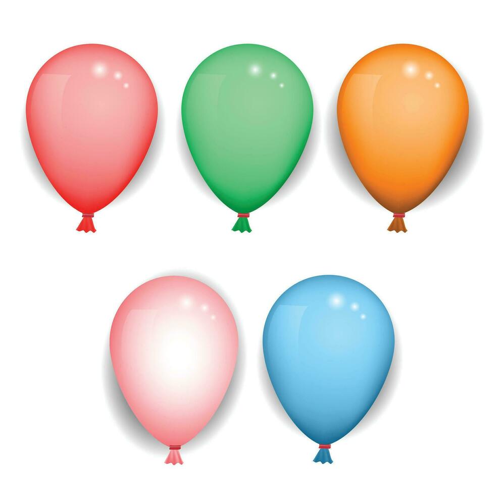 Balloon in cartoon style. Bunch of balloons for birthday and party. Flying ballon with rope. Blue, red, yellow and green ball isolated vector