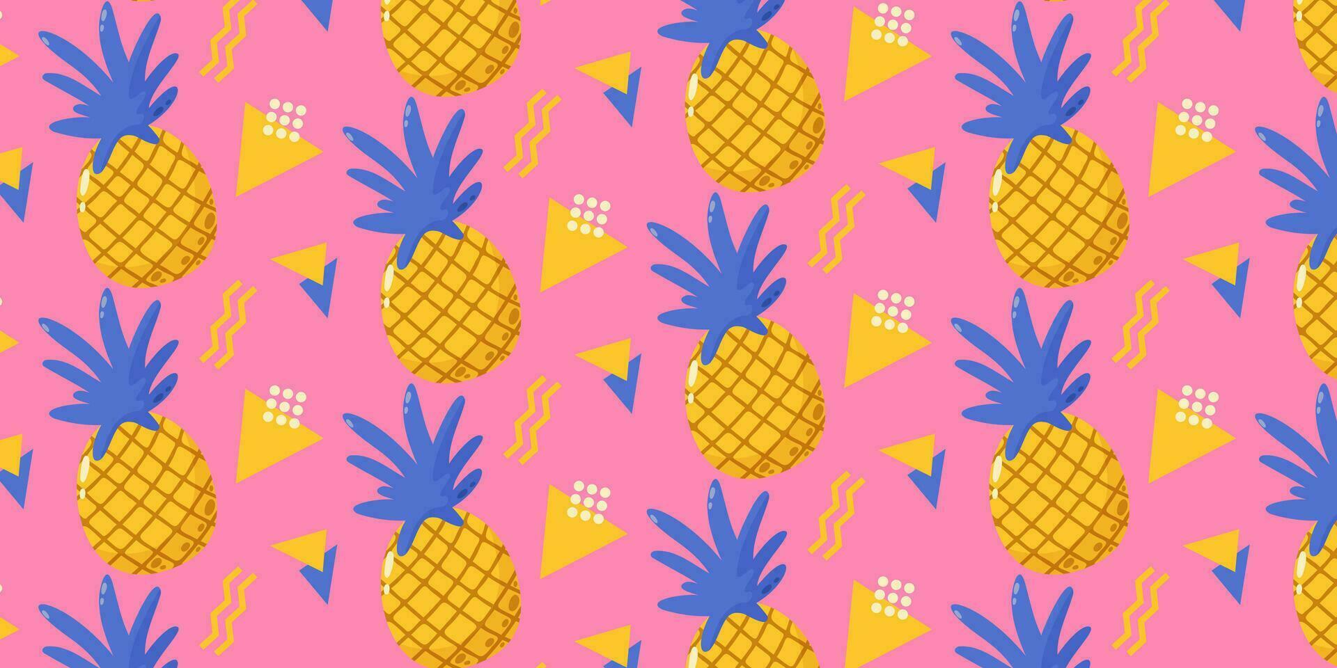 Abstract pineapple seamless pattern, geometric shapes. Summer tropical fruit vector illustration on isolated background for paper, cover, fabric, gift wrap, notebook, bed linen