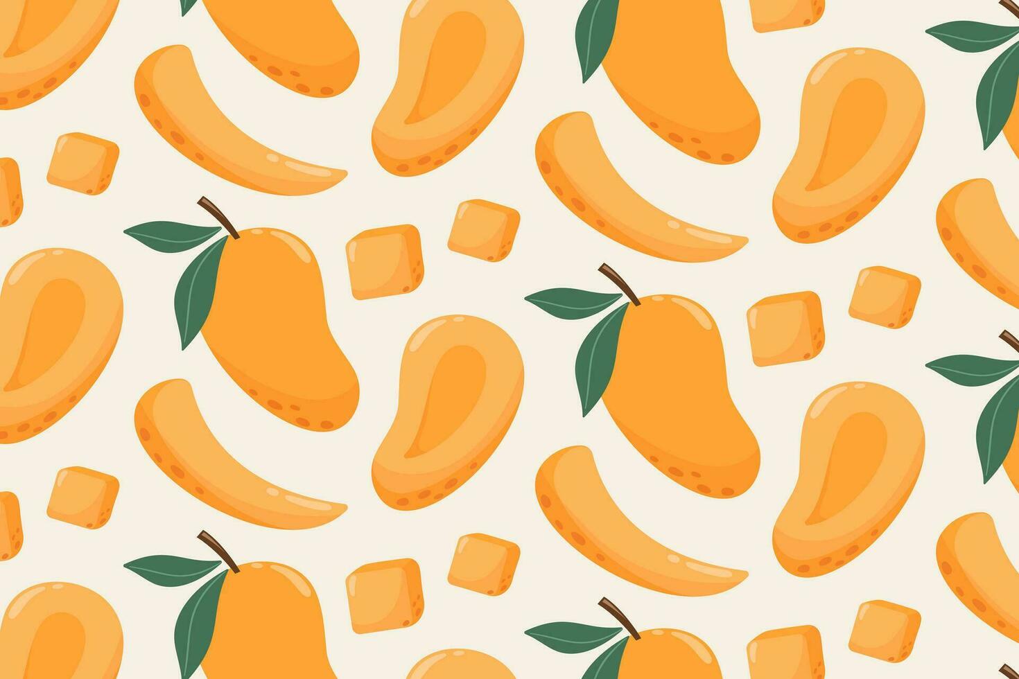 Mango seamless pattern. Summer tropical vector illustration in cartoon flat style on isolated background. For paper, cover, fabric, gift wrapping, notebook, bed linen