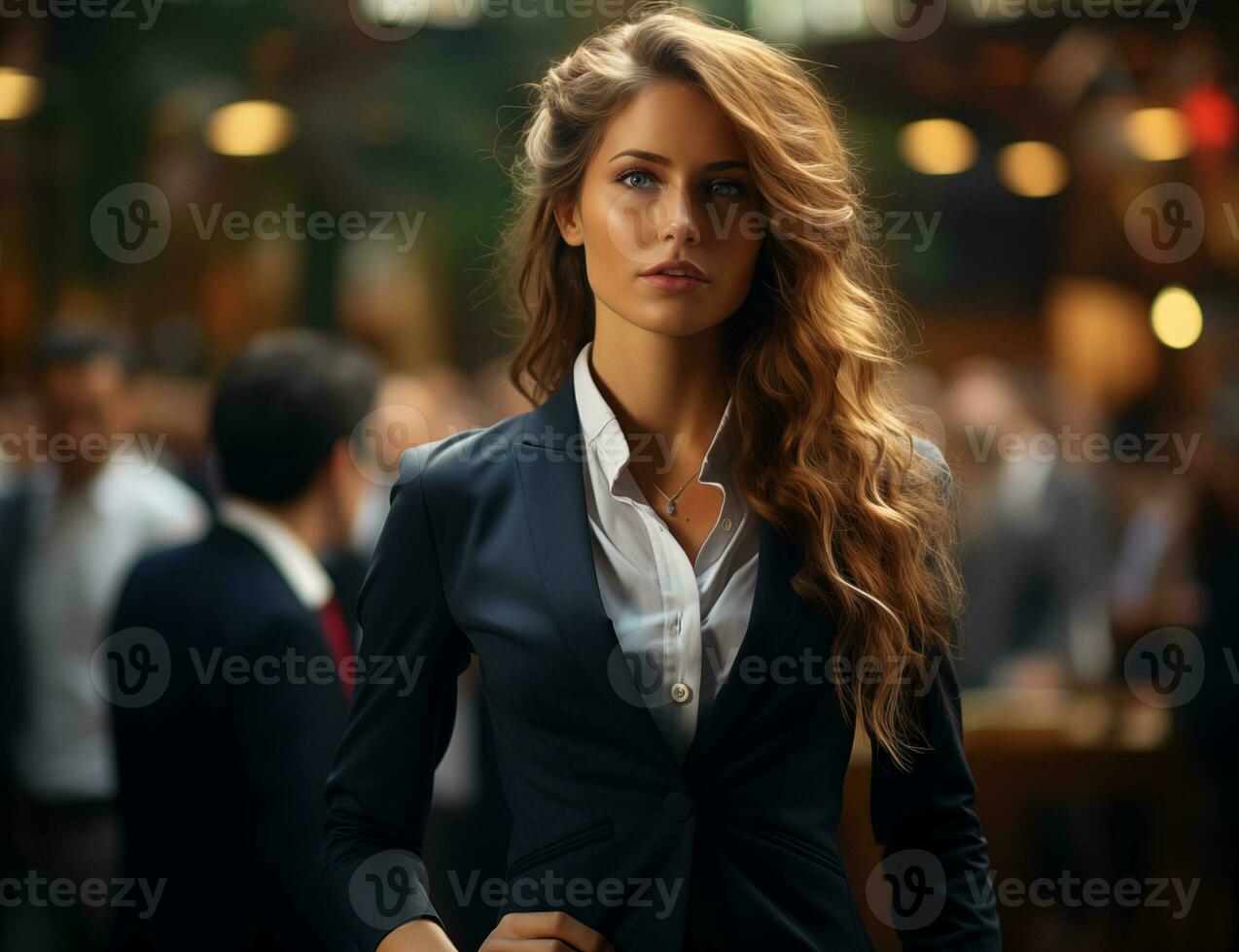 AI generated portrait of beautiful red-haired woman in a business suit photo