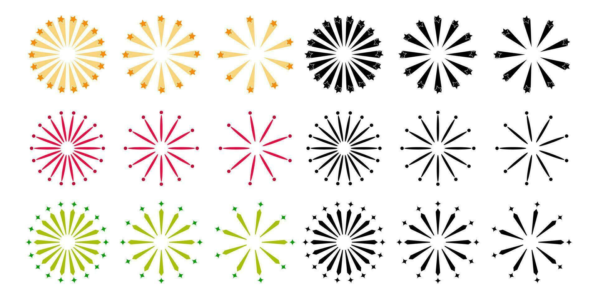 colección de de colores fuegos artificiales iconos circular forma con estrella icono. vector aislado en blanco antecedentes. ornamento diseño para eventos, celebraciones, festivales