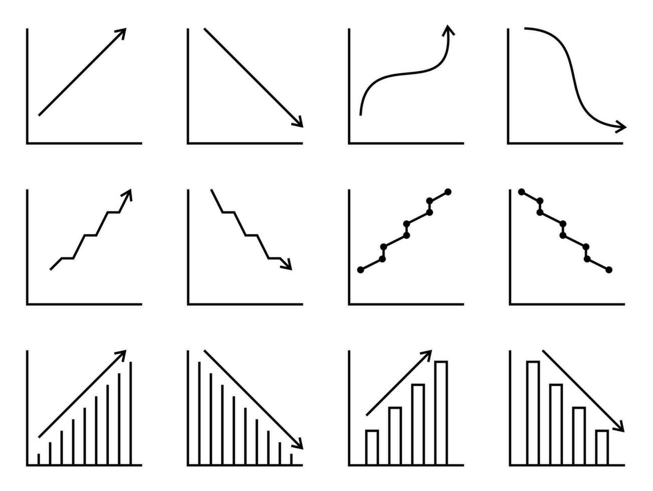 graph and diagram icon set. line vector isolated on white background. design for applications and web. icon contains analysis, growth, development of financial business.