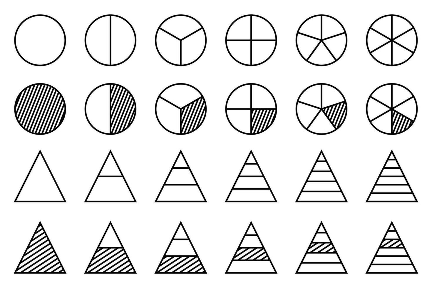 Set of diagram or division line icons. round and triangular design isolated on white background. vector for web, app, template, ui.