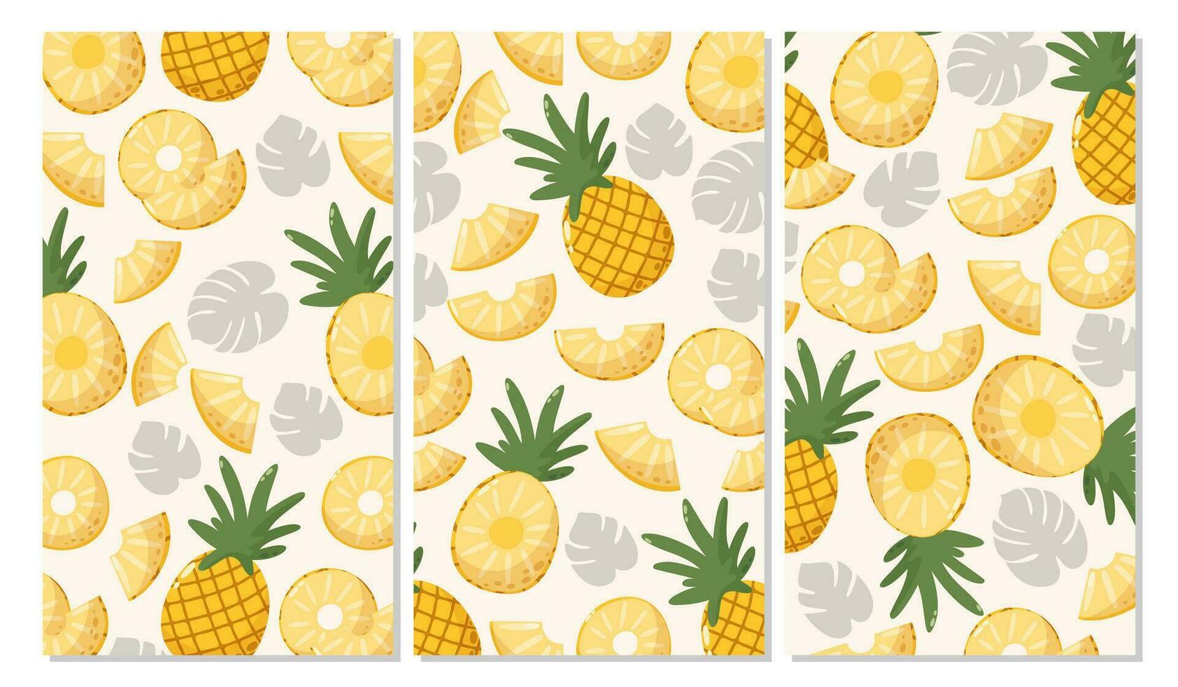 conjunto de piña antecedentes. verano tropical Fruta vector ilustración en dibujos animados plano estilo. para bandera, póster, volantes, cuentos, cubrir