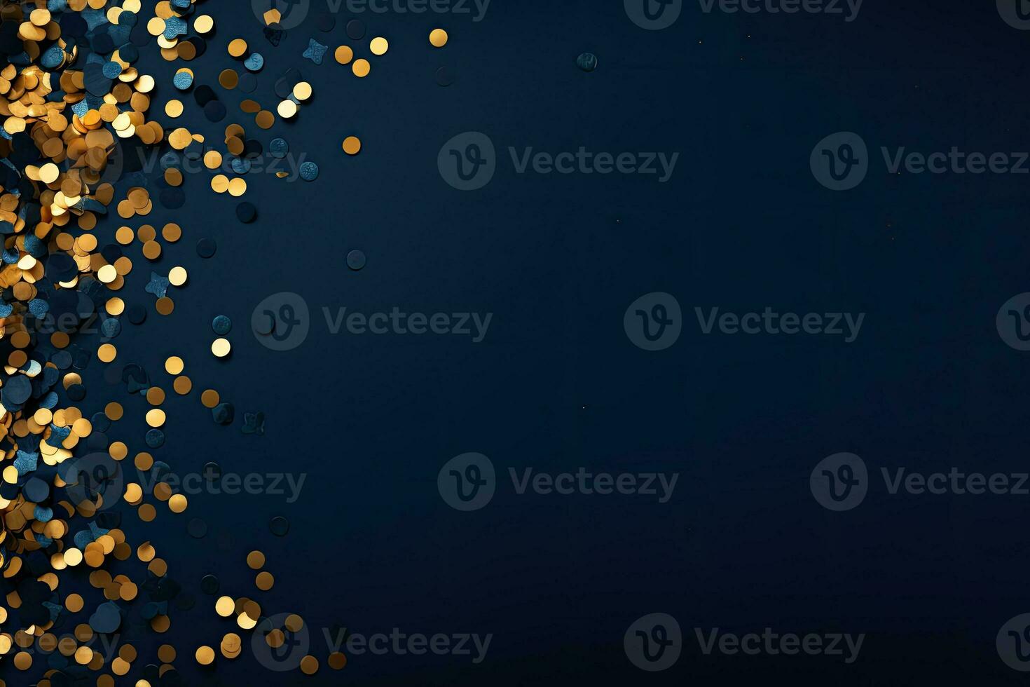 AI generated dark blue background with golden confetti on the edge photo