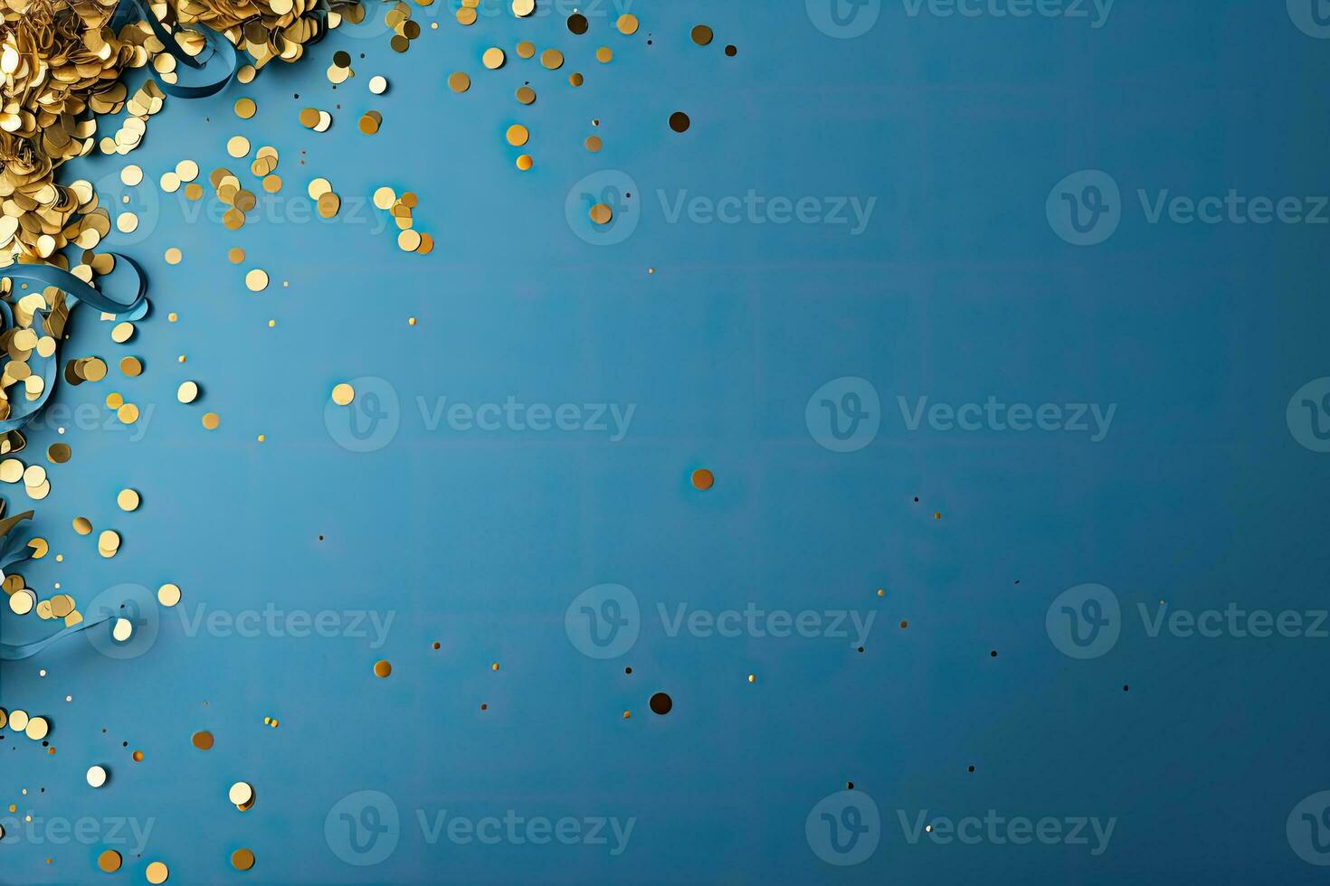 AI generated blue background with golden confetti on the edge photo