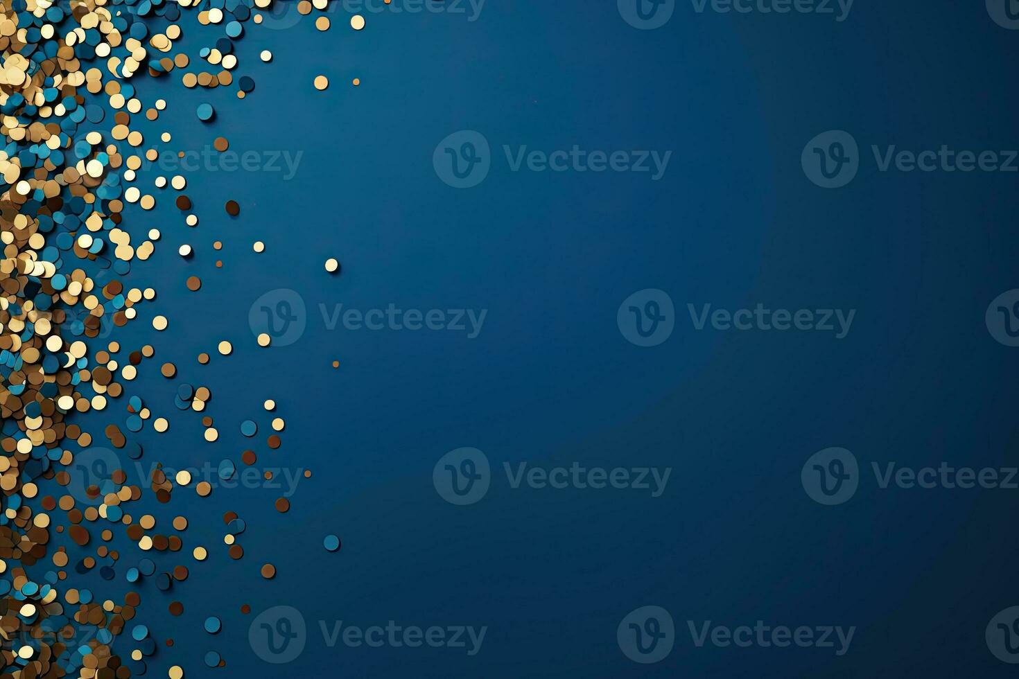 AI generated dark blue background with copy space and golden confetti on the edge photo