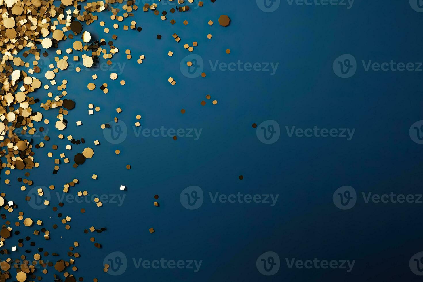 AI generated dark blue background with golden confetti on the edge photo