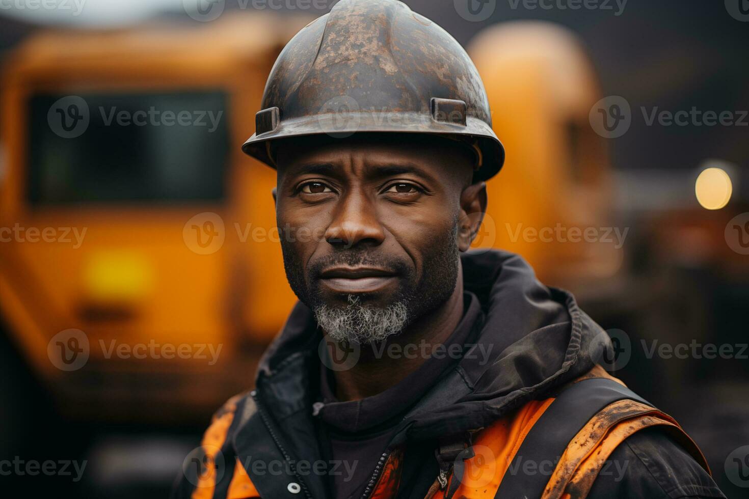 AI generated man worker against the background of some vehicles photo