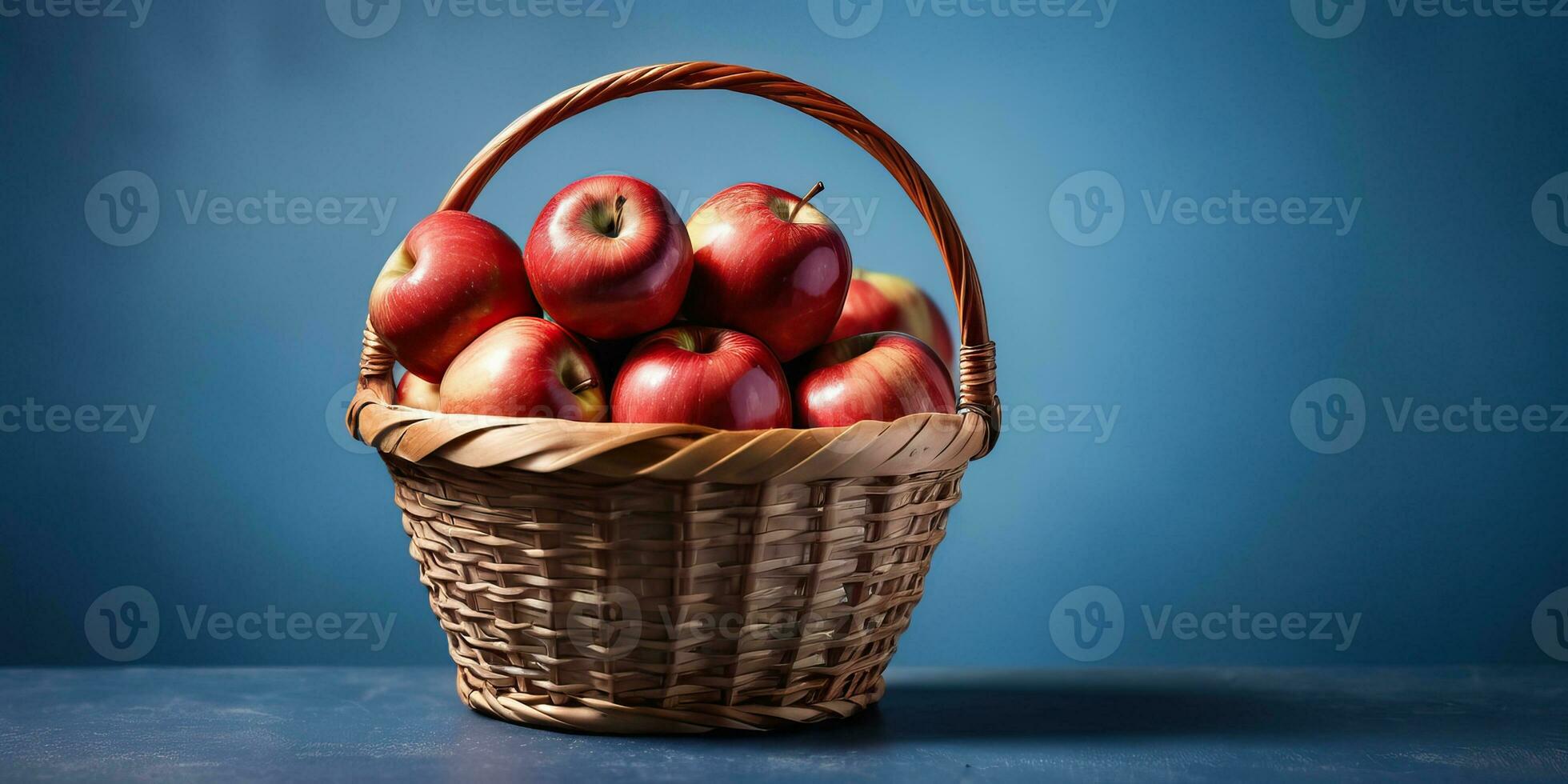 AI generated a basket full of red apples on a blue background photo