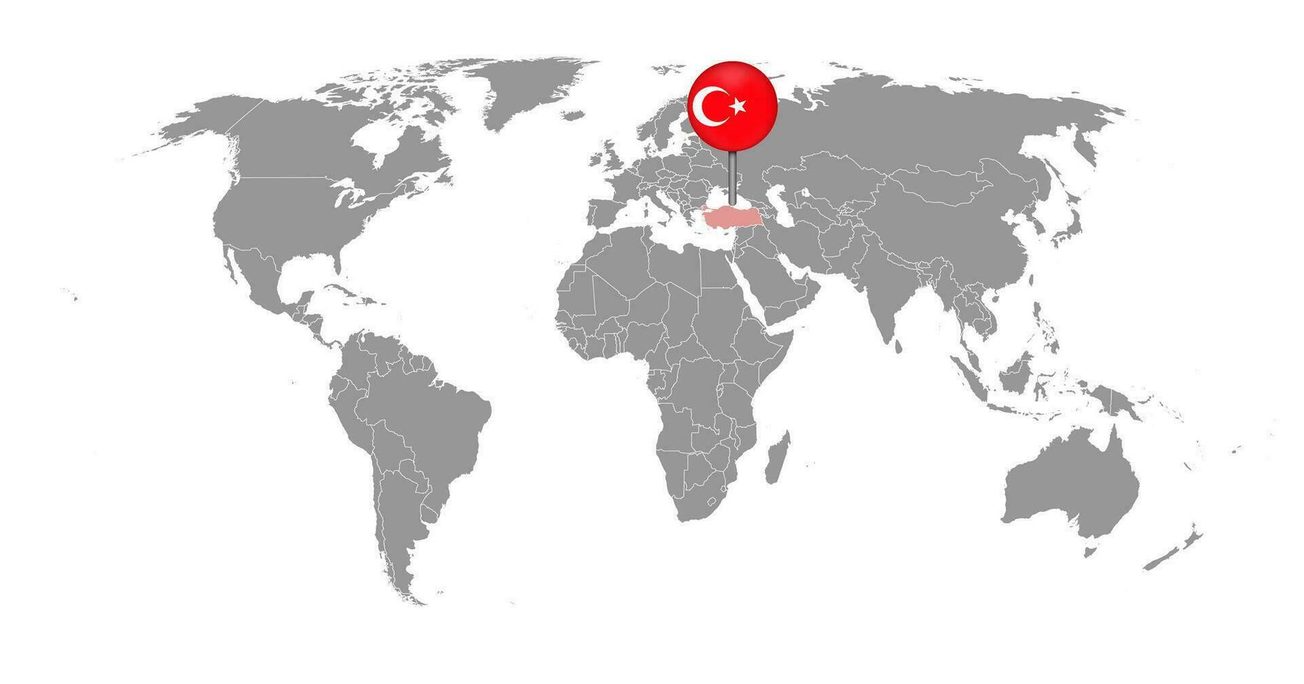 alfiler mapa con Turquía bandera en mundo mapa. vector ilustración.