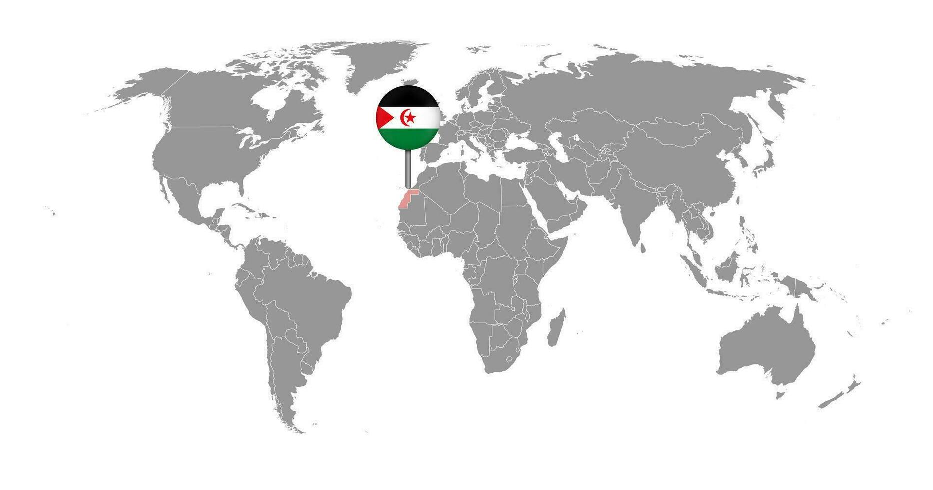 alfiler mapa con saharaui árabe democrático república bandera en mundo mapa. vector ilustración.