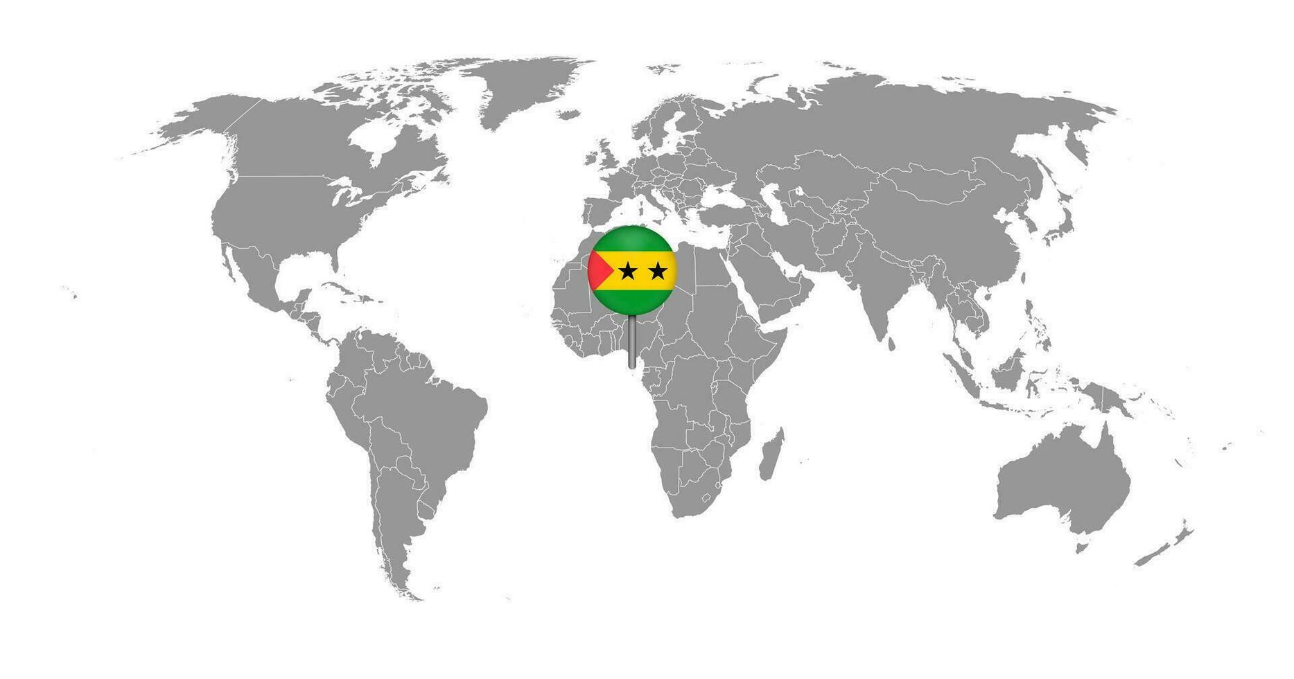 Pin map with Saint Thomas and Prince flag on world map. Vector illustration.