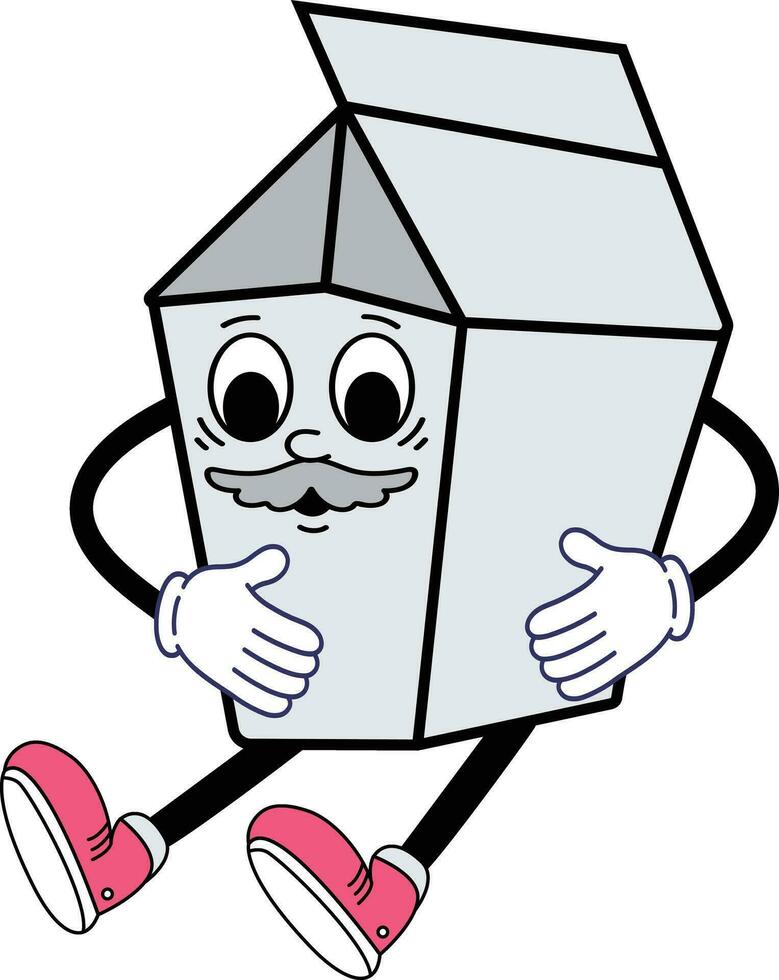 illustration of a Milk Box character.calcium, mouth, cardboard, diet, label, milk box, kawaii, home, carton, hand, face, container, paper, pack, background, object, liquid, cow, expression, milk. vector
