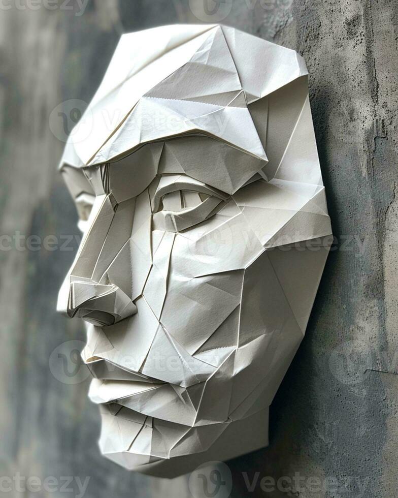 AI Generated Close-up on grey background male face made in origami style photo