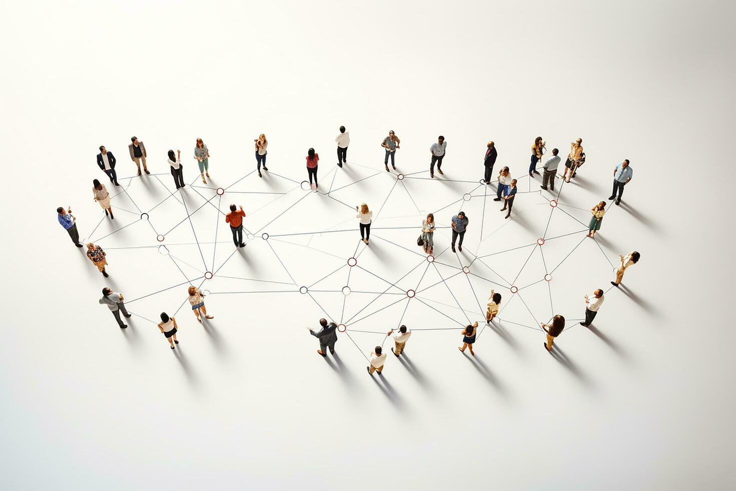 AI generated Aerial view of crowd people connected by lines, social media and communication concept. Top view of men and women isolated on white background with shadows. Staying online, internet photo