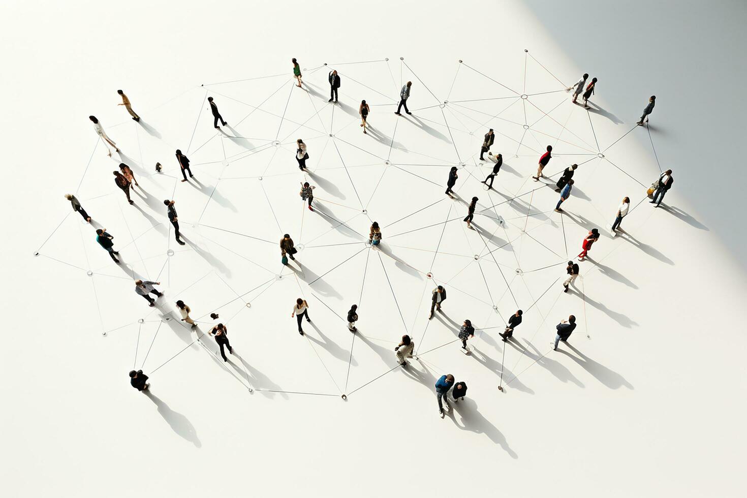 AI generated Aerial view of crowd people connected by lines, social media and communication concept. Top view of men and women isolated on white background with shadows. Staying online, internet photo