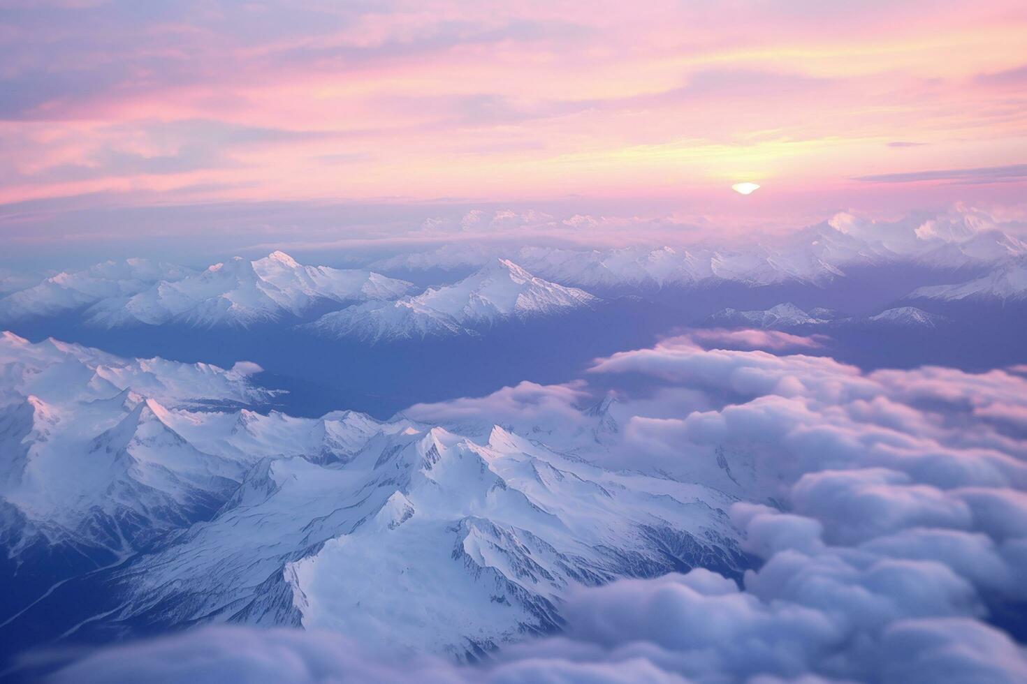 AI generated Aerial sunset view over the Blue Ridge Mountains from the cockpit of a private aircraft. Sky with clouds. Sky background photo