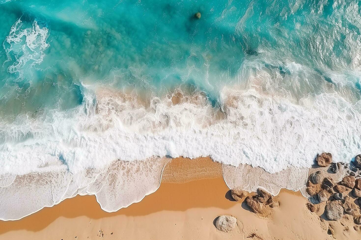 AI generated Top view aerial image from drone of an stunning beautiful sea landscape beach with turquoise water with copy space photo