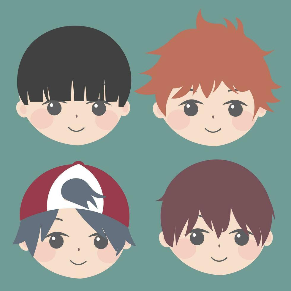 four different anime boy hair set vector