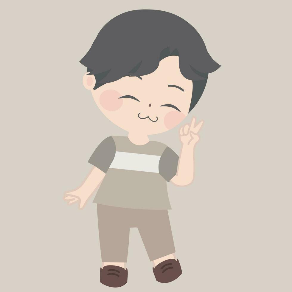 Boy in brown clothes hand up and say yeah vector