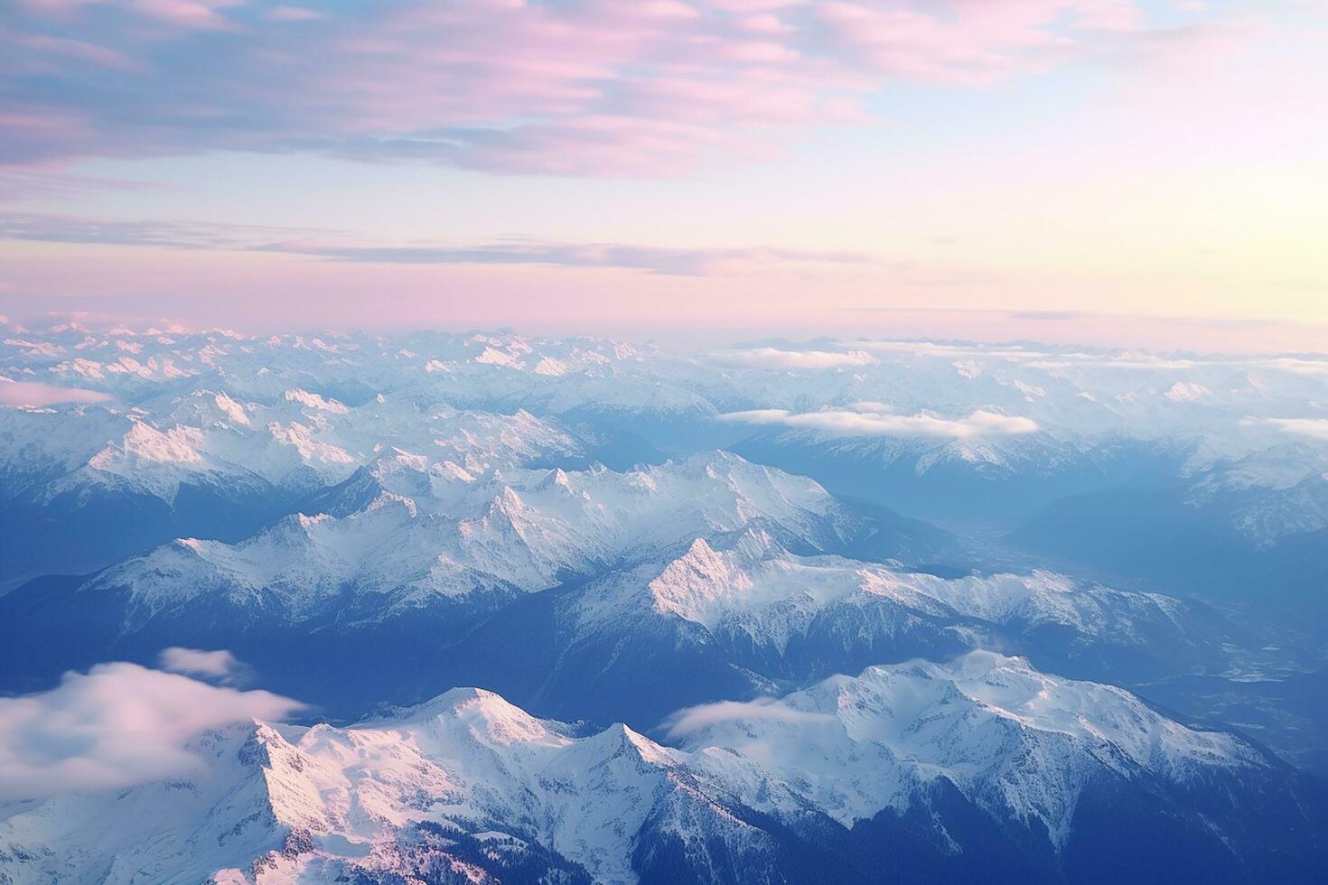 AI generated Aerial sunset view over the Blue Ridge Mountains from the cockpit of a private aircraft. Sky with clouds. Sky background photo