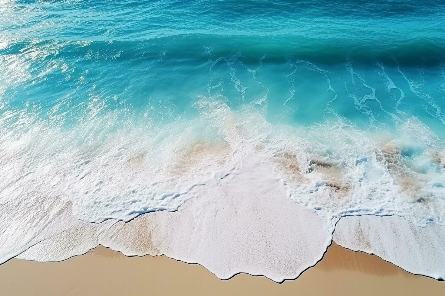 AI generated Top view aerial image from drone of an stunning beautiful sea landscape beach with turquoise water with copy space photo