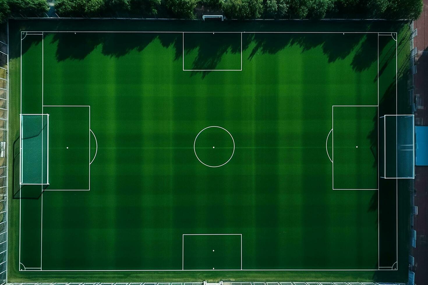 AI generated Green Soccer Field or Football Field Top View with Realistic Grass Texture and Mowing Pattern, Realistic Football Pitch photo