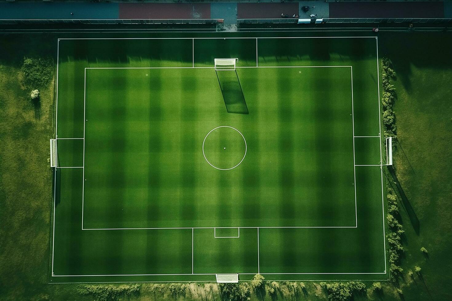 AI generated Green Soccer Field or Football Field Top View with Realistic Grass Texture and Mowing Pattern, Realistic Football Pitch photo