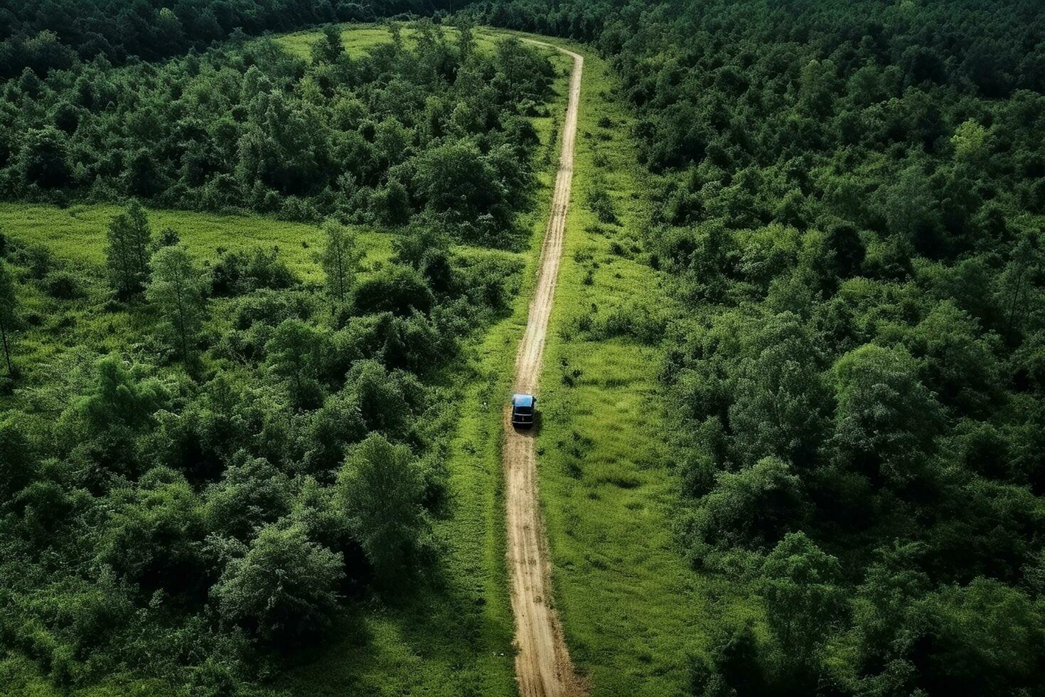 ai generado aéreo ver de un la carretera en el medio de el bosque , la carretera curva construcción arriba a montaña foto