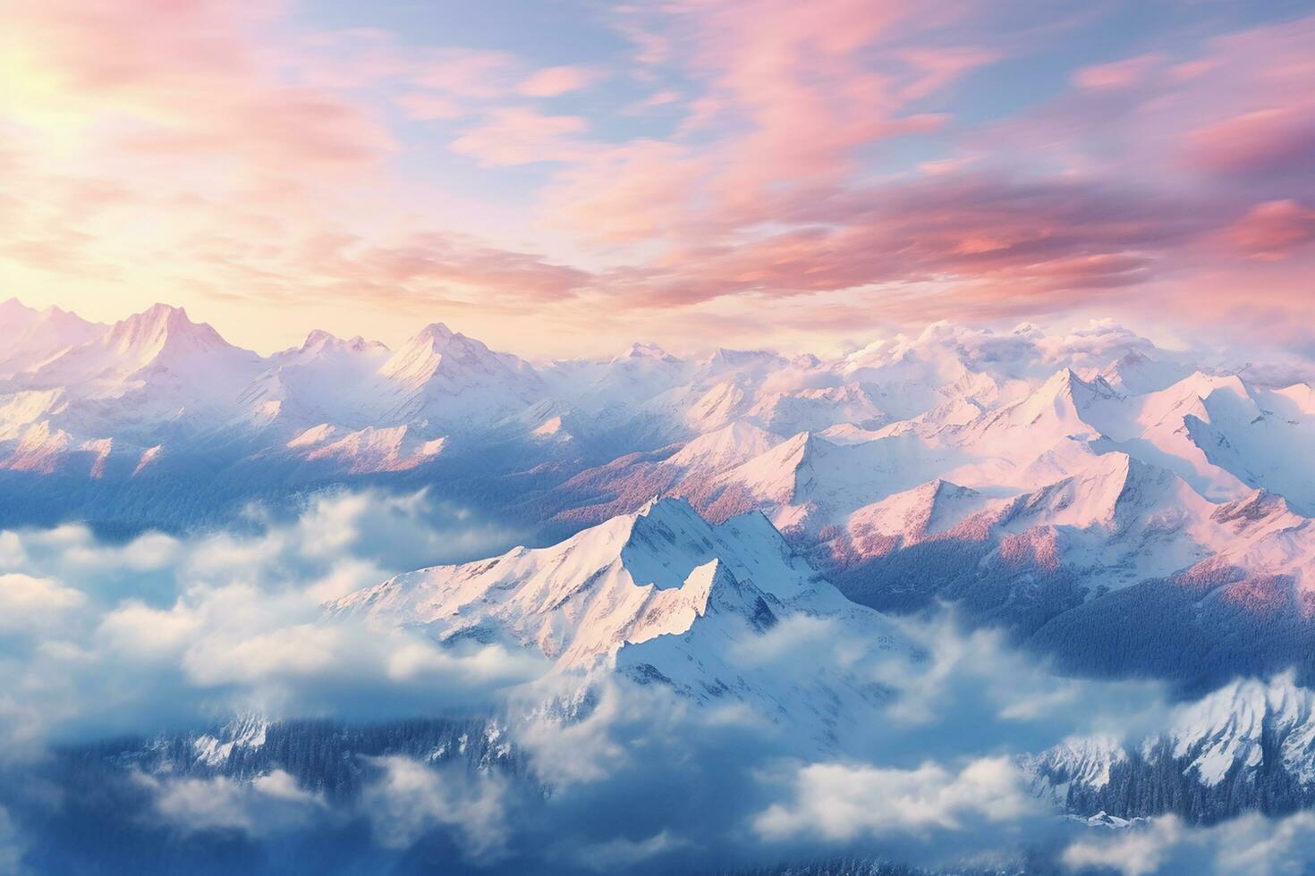 AI generated Aerial sunset view over the Blue Ridge Mountains from the cockpit of a private aircraft. Sky with clouds. Sky background photo