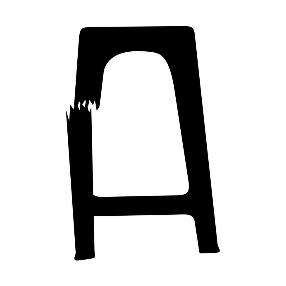 Vector illustration of a chair with broken and bent legs. Silhouette of a broken bench on a white background.