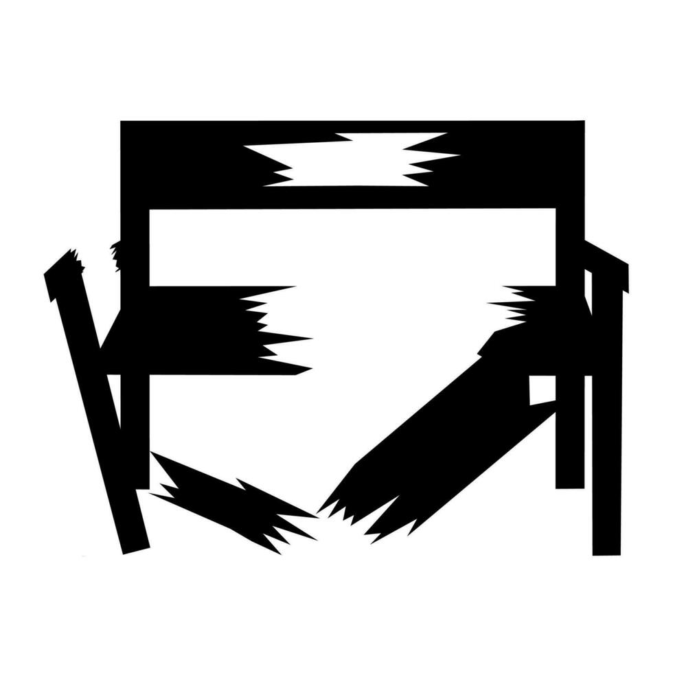 Broken chair vector silhouette on white background. The wood is rotten. Chairs that are no longer suitable for use and are dangerous.