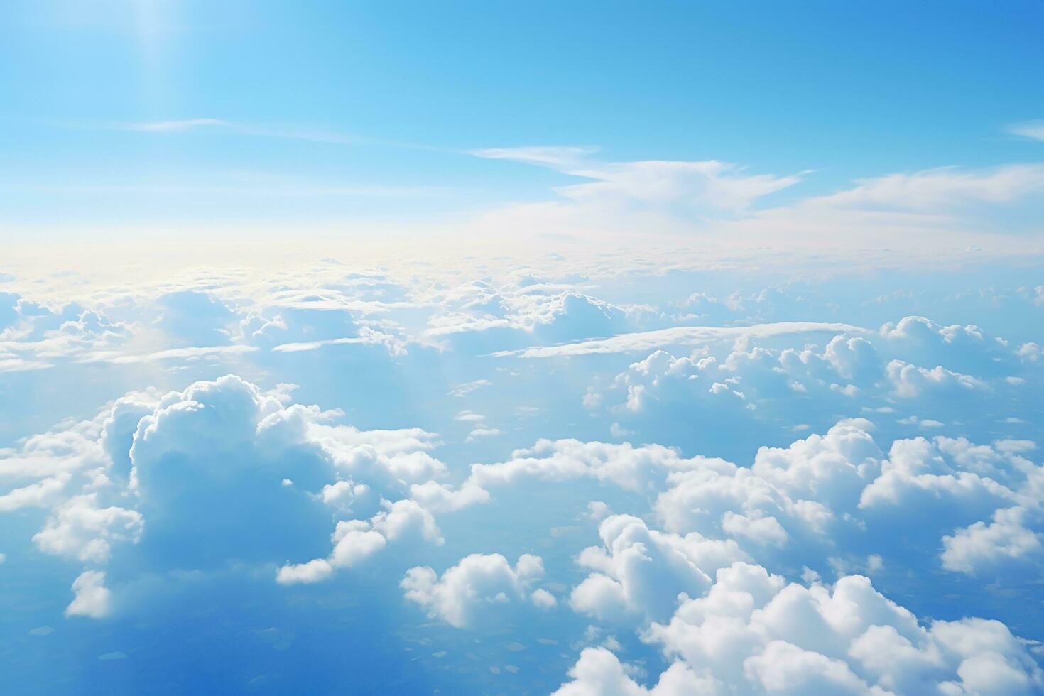 AI generated Aerial view over the from the cockpit of a private aircraft. Sky with clouds. Sky background photo