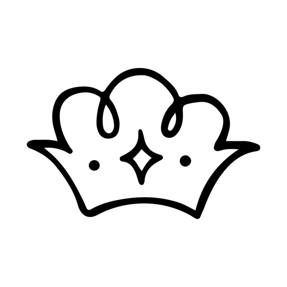 Crown Icon in Hand Drawn Doodle style isolated on white background. King crown sketches, majestic tiara, king and queen royal diadems vector. Line art prince and princess luxurious head accessories. vector