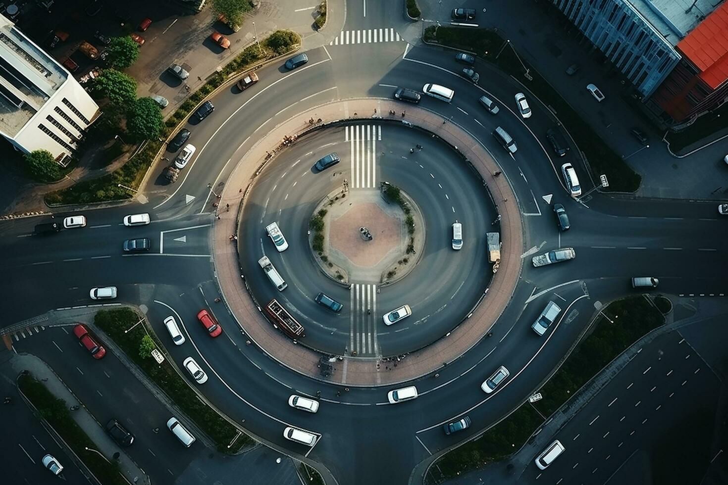 AI generated Aerial top view road roundabout with car lots, Aerial view road traffic in city at night. photo