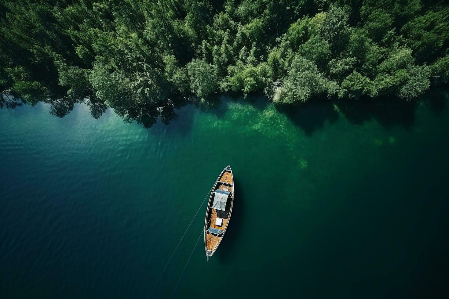 AI generated aerial view of mountain river people rafting in creek. extreme vitality photo