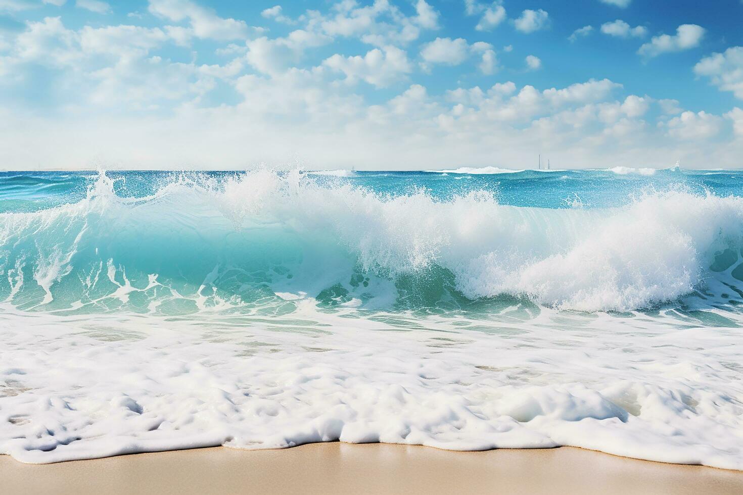 AI generated Top view aerial image from drone of an stunning beautiful sea landscape beach with turquoise water with copy space photo