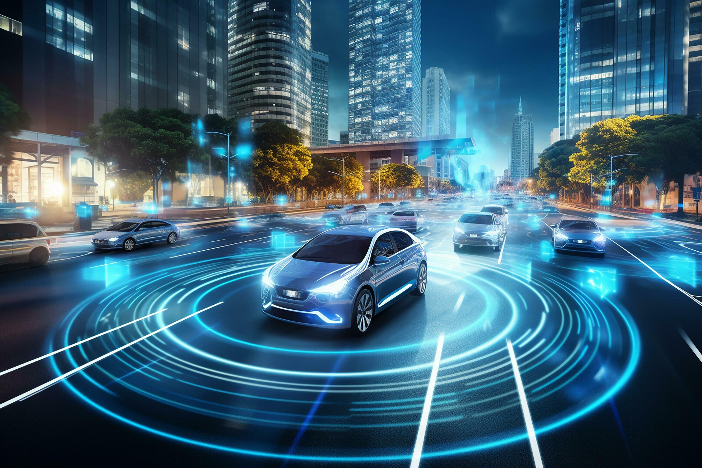 AI generated Aerial Top Down Drone View Autonomous Self Driving Car ...